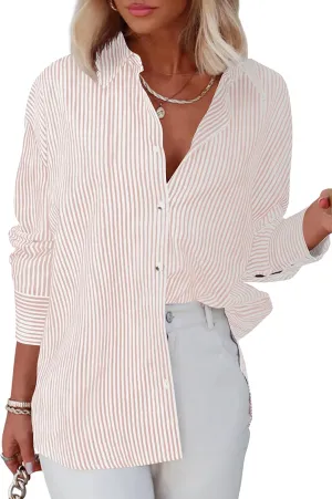 Diosun Womens Striped Button Down Shirts Classic Long Sleeve Stylish Collared Office Work Blouses Tops