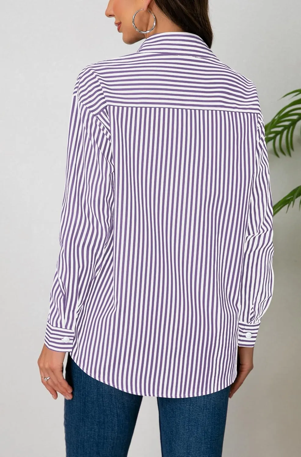 Diosun Womens Striped Button Down Shirts Classic Long Sleeve Stylish Collared Office Work Blouses Tops
