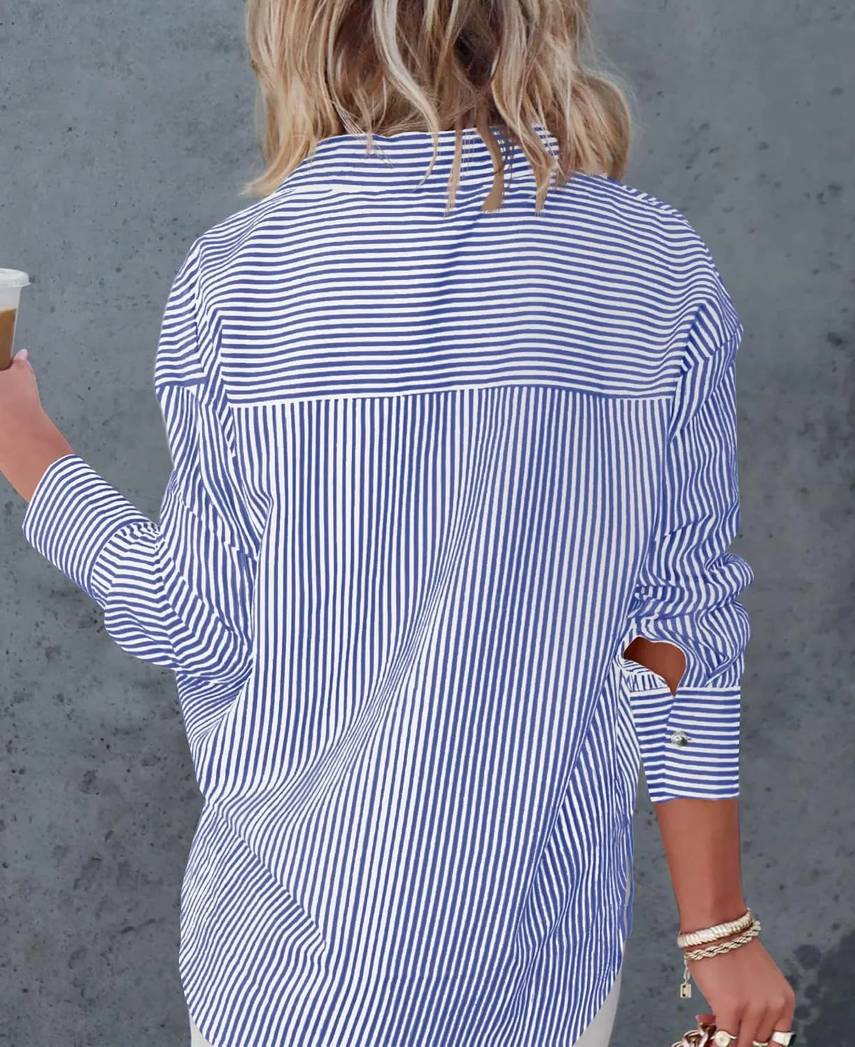 Diosun Womens Striped Button Down Shirts Classic Long Sleeve Stylish Collared Office Work Blouses Tops