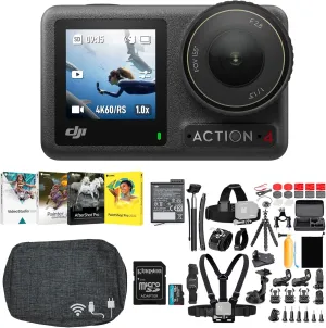 DJI Osmo Action 4 Camera Standard Combo Bundle with Photo, Video, and Art Softwares, 50-in-1 Action Camera Accessory Kit, Compact Camera Case with Storage and 128GB MicroSD Card (5 Items)
