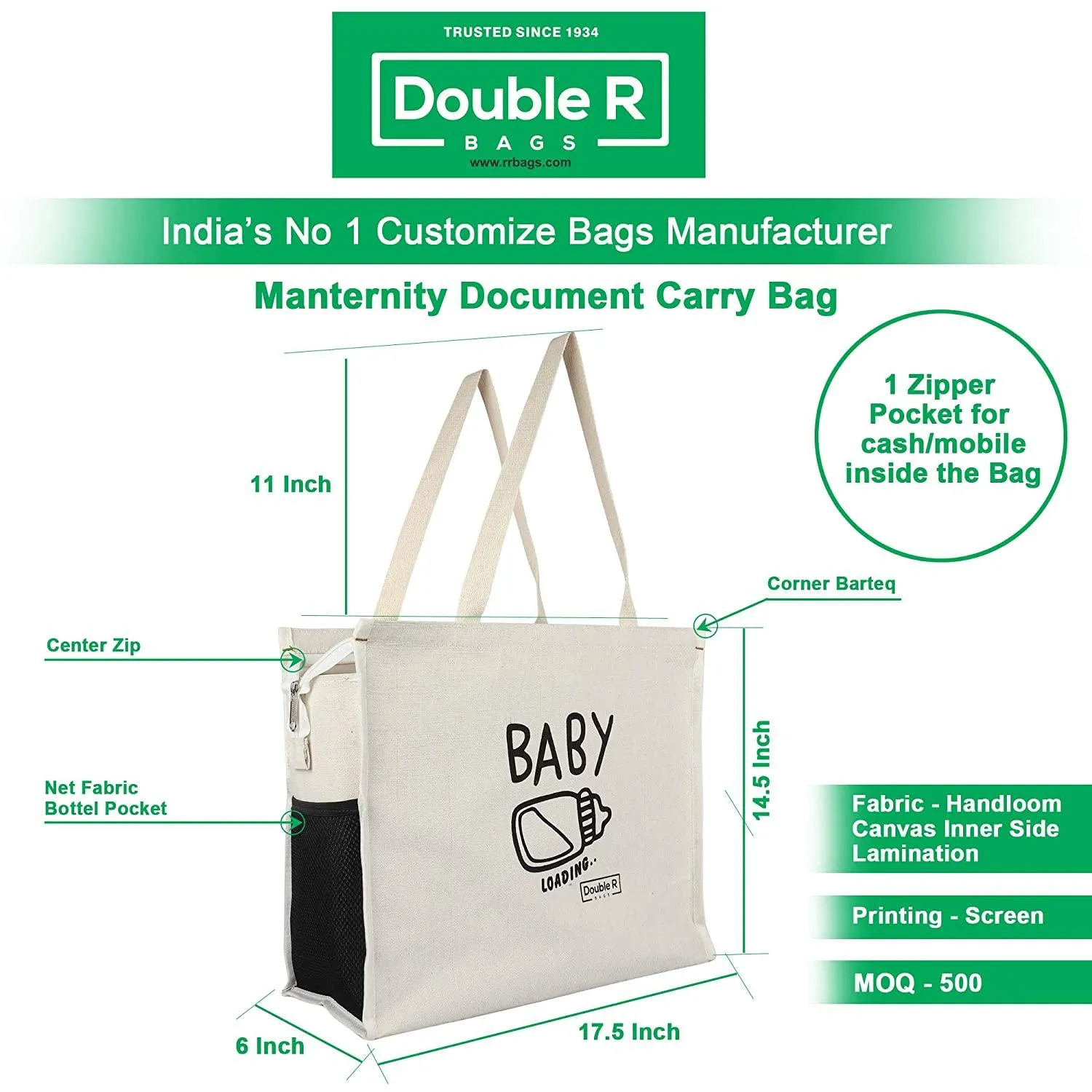 Double r Bags First Maternity/Diaper Bags Canvas Shoulder Carry Bag for Pregnant Women