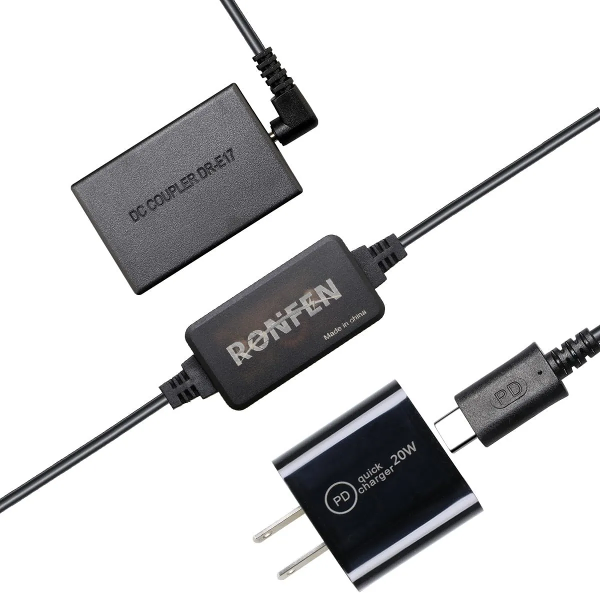 DR-E17 DC Coupler Dummy Battery USB-C Cable PD Adapter Kit ACK-E17 AC Power Adapter Kit Compatible with Canon EOS M6 Mark II, M6, M5, M3 Mirrorless Digital Cameras.