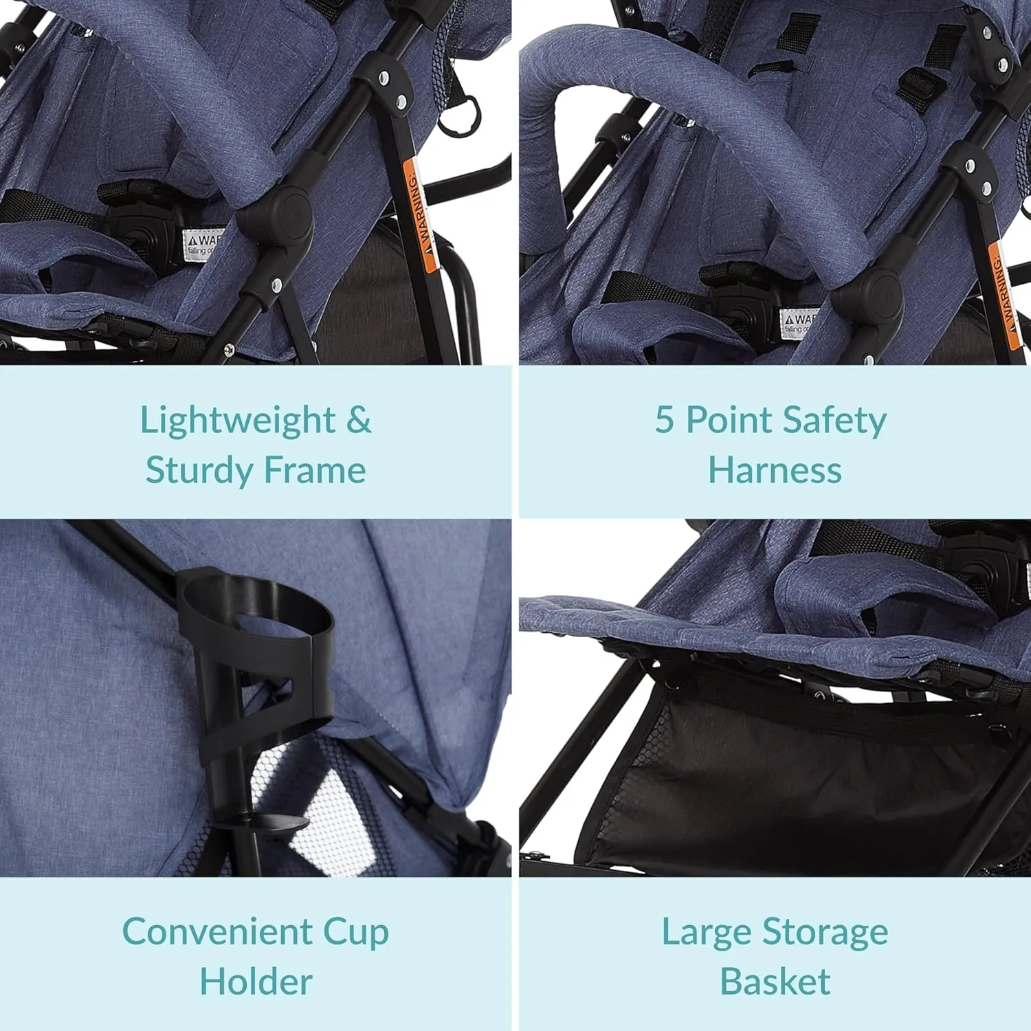 Dream On Me Vista Moonwalk Baby Stroller in Blue, Lightweight Infant Stroller with Compact Fold, Multi-Position Recline Umbrella Stroller with Canopy, Extra Large Storage and Cup Holder