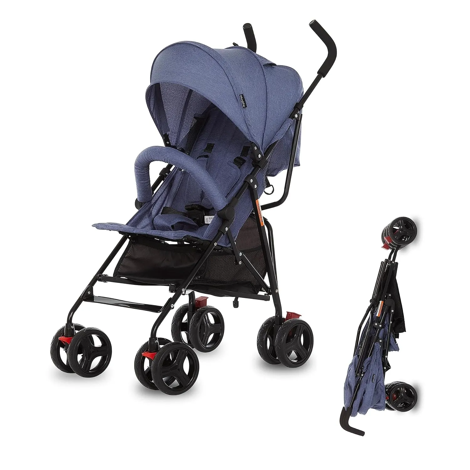 Dream On Me Vista Moonwalk Baby Stroller in Blue, Lightweight Infant Stroller with Compact Fold, Multi-Position Recline Umbrella Stroller with Canopy, Extra Large Storage and Cup Holder