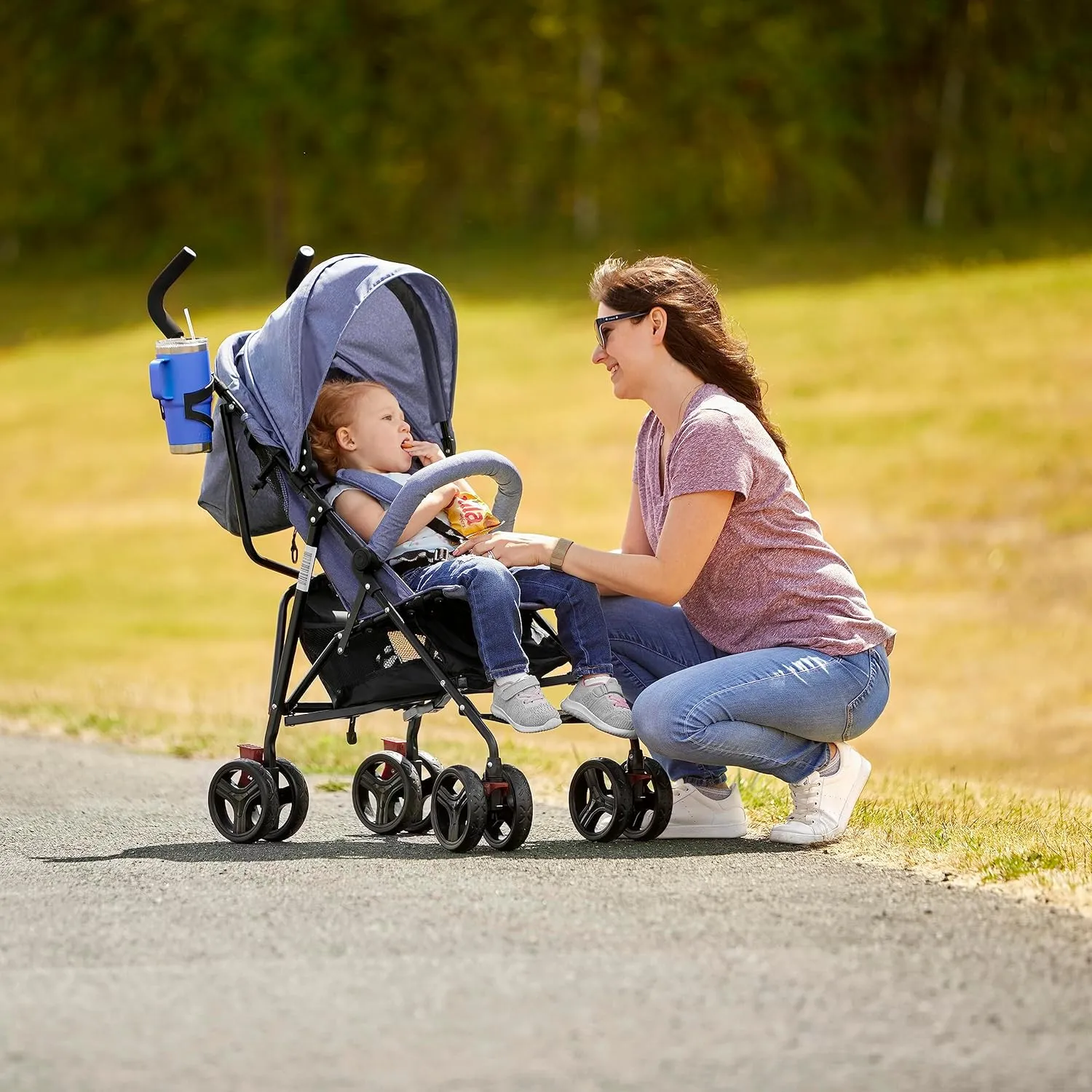 Dream On Me Vista Moonwalk Baby Stroller in Blue, Lightweight Infant Stroller with Compact Fold, Multi-Position Recline Umbrella Stroller with Canopy, Extra Large Storage and Cup Holder
