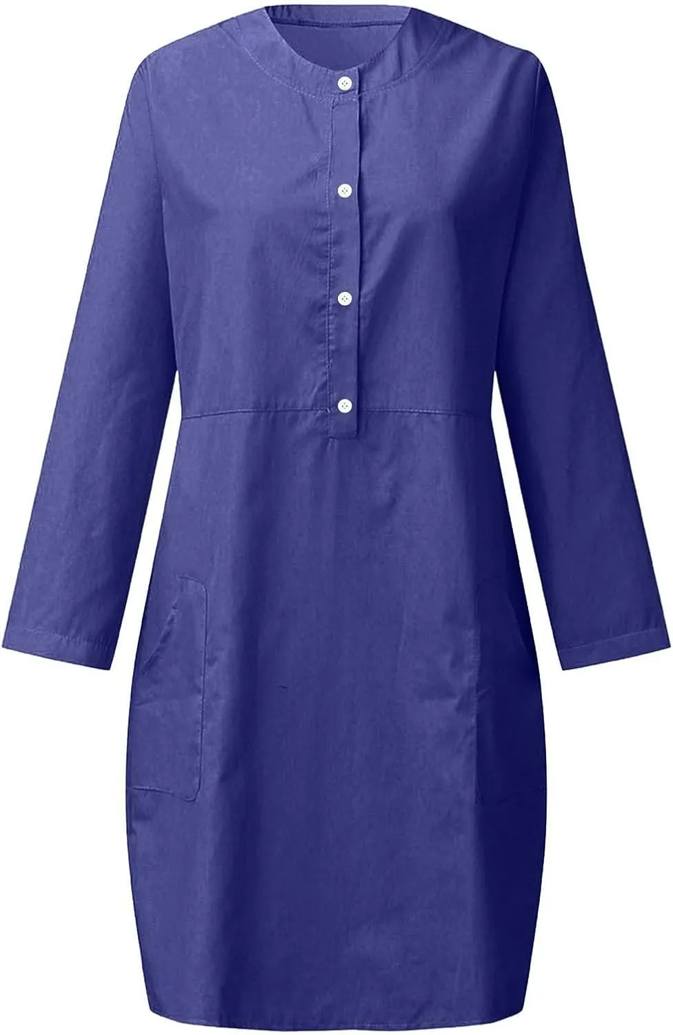 Dresses for Women Casual Plus Size Round Neck Cotton Linen Dress Button Down Swing Knee Length Sundress with Pockets