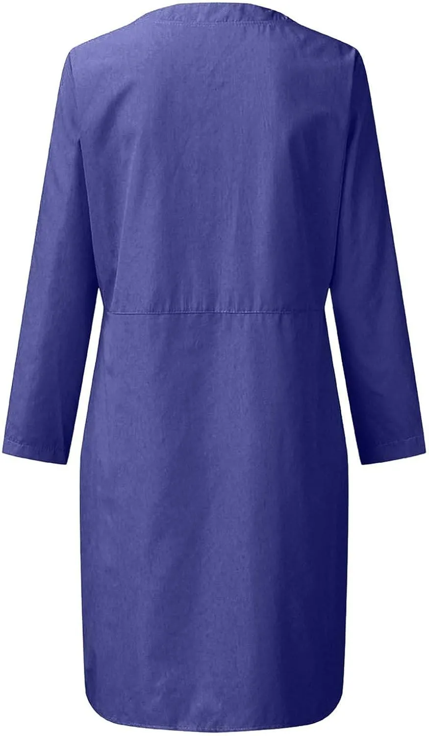 Dresses for Women Casual Plus Size Round Neck Cotton Linen Dress Button Down Swing Knee Length Sundress with Pockets
