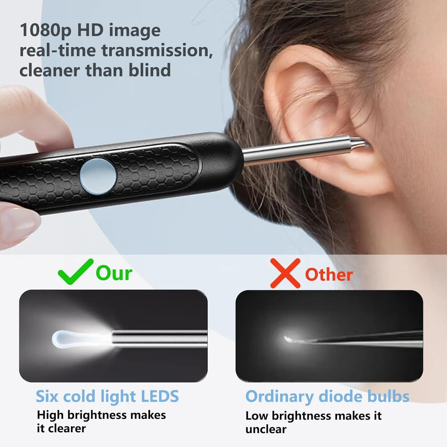 Ear Wax Removal - Ear Cleaner with Camera with 1080P, Ear Wax Removal Tool with 6 LED Light, 6 Ear Pick, 10 Ear Set, Ear Camera Wax Rremoval Kit for iOS & Android