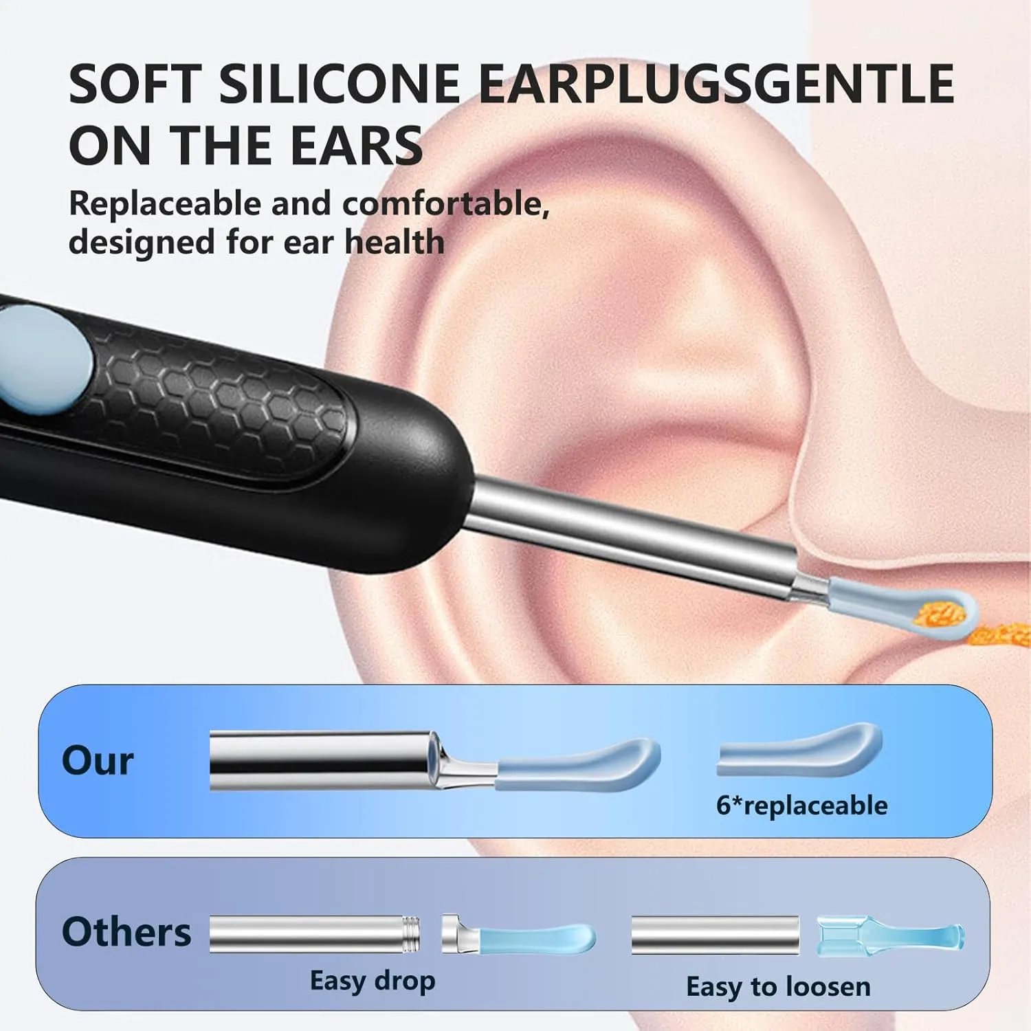 Ear Wax Removal - Ear Cleaner with Camera with 1080P, Ear Wax Removal Tool with 6 LED Light, 6 Ear Pick, 10 Ear Set, Ear Camera Wax Rremoval Kit for iOS & Android