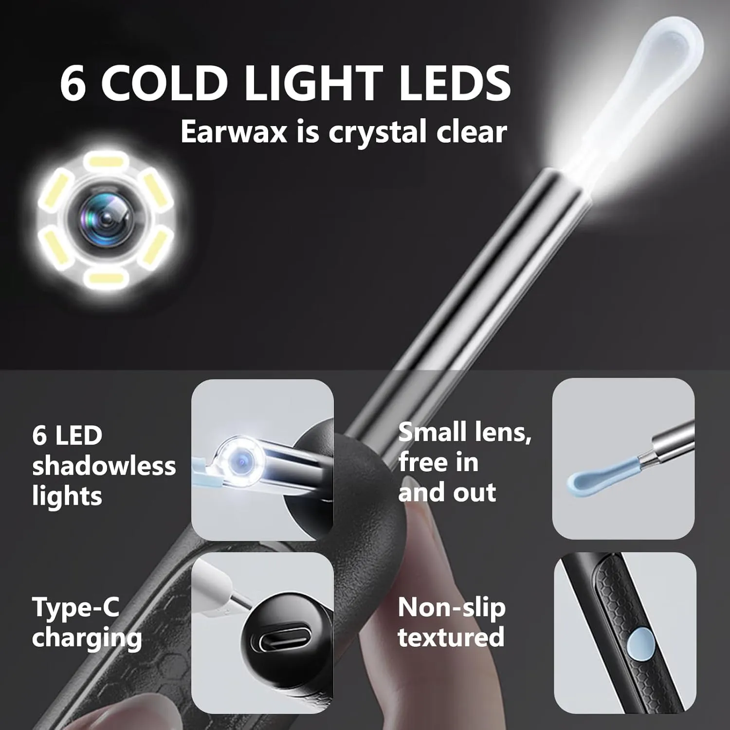 Ear Wax Removal - Ear Cleaner with Camera with 1080P, Ear Wax Removal Tool with 6 LED Light, 6 Ear Pick, 10 Ear Set, Ear Camera Wax Rremoval Kit for iOS & Android