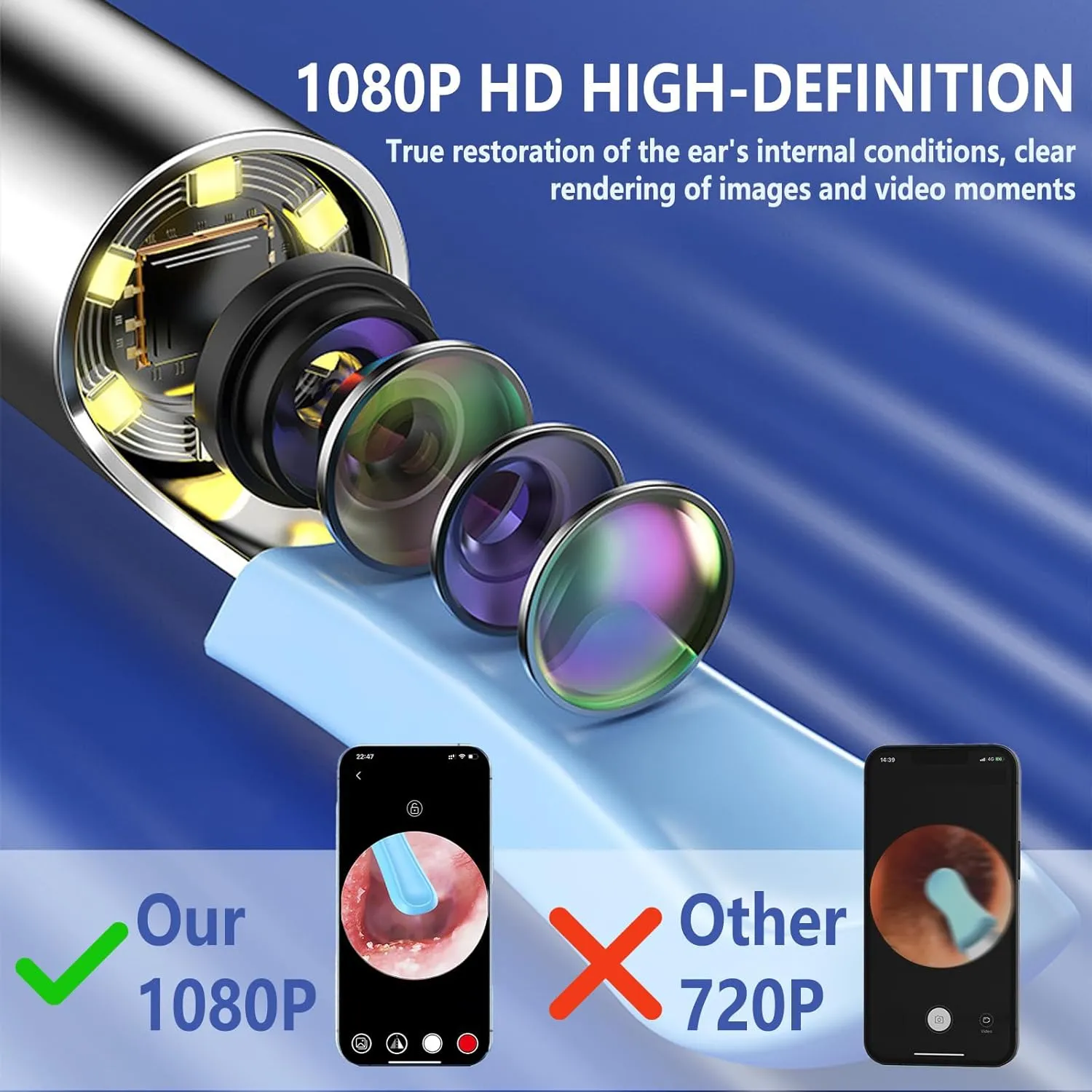 Ear Wax Removal - Ear Cleaner with Camera with 1080P, Ear Wax Removal Tool with 6 LED Light, 6 Ear Pick, 10 Ear Set, Ear Camera Wax Rremoval Kit for iOS & Android