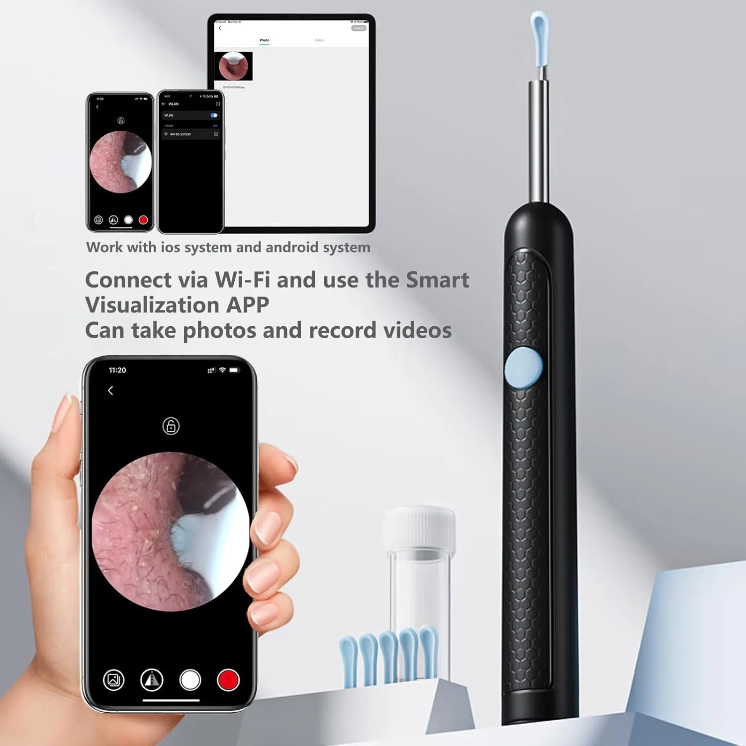 Ear Wax Removal - Ear Cleaner with Camera with 1080P, Ear Wax Removal Tool with 6 LED Light, 6 Ear Pick, 10 Ear Set, Ear Camera Wax Rremoval Kit for iOS & Android