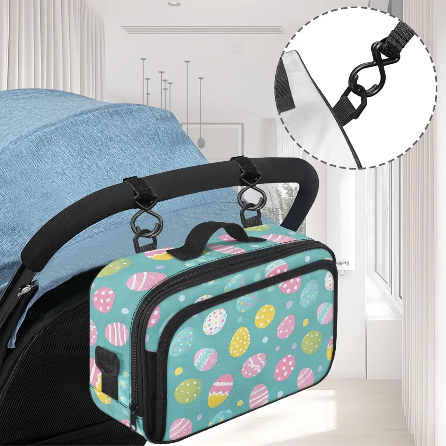 Easter Egg Mini Stroller Diaper Bag Blue Small Diaper Bag Purse with Hook Mini Diaper Bag Crossbody for Stroller Diaper Caddy Fits All Strollers