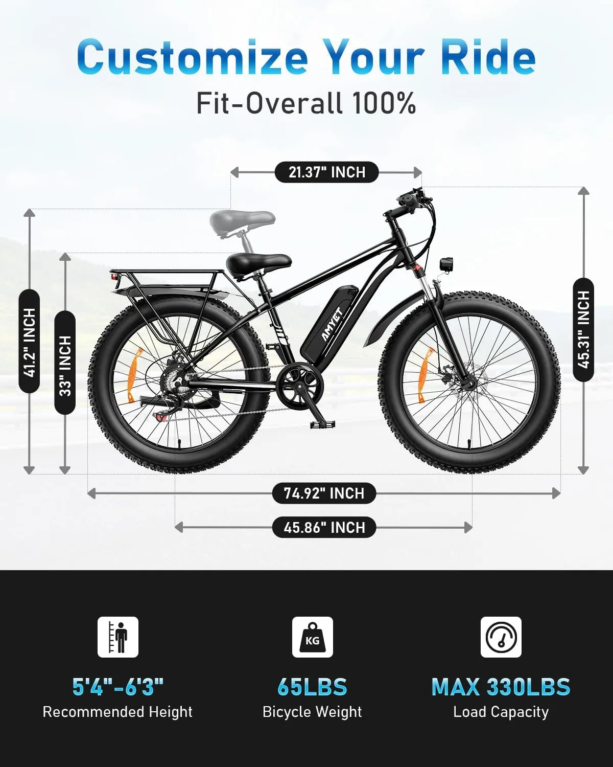 EB26 Electric Bike for Adults Peak 1500W Electric Bicycle 48V 15AH (720WH) Battery Electric Bike 26" Fat Tire Mountain 32mph 7 Speed Gears Ebike