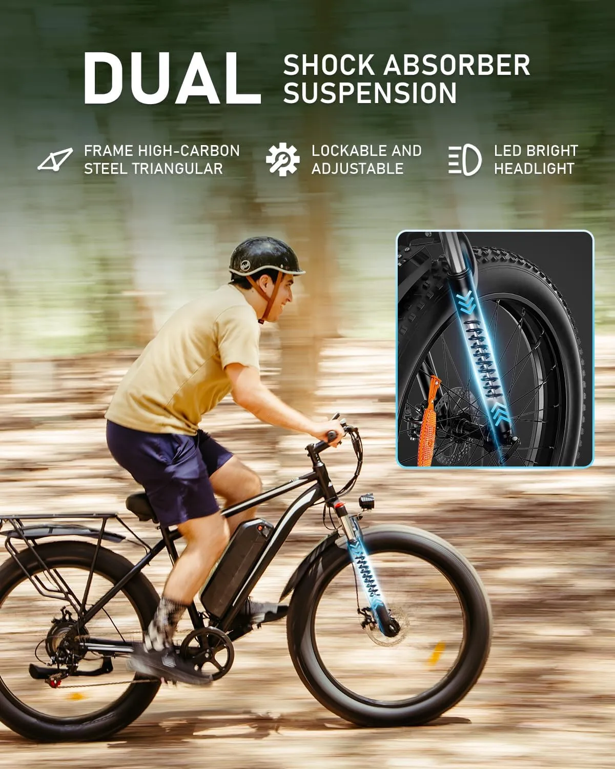 EB26 Electric Bike for Adults Peak 1500W Electric Bicycle 48V 15AH (720WH) Battery Electric Bike 26" Fat Tire Mountain 32mph 7 Speed Gears Ebike