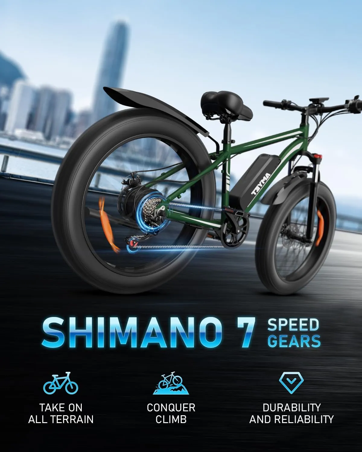 EB26 Electric Bike for Adults Peak 1500W Electric Bicycle 48V 15AH (720WH) Battery Electric Bike 26" Fat Tire Mountain 32mph 7 Speed Gears Ebike
