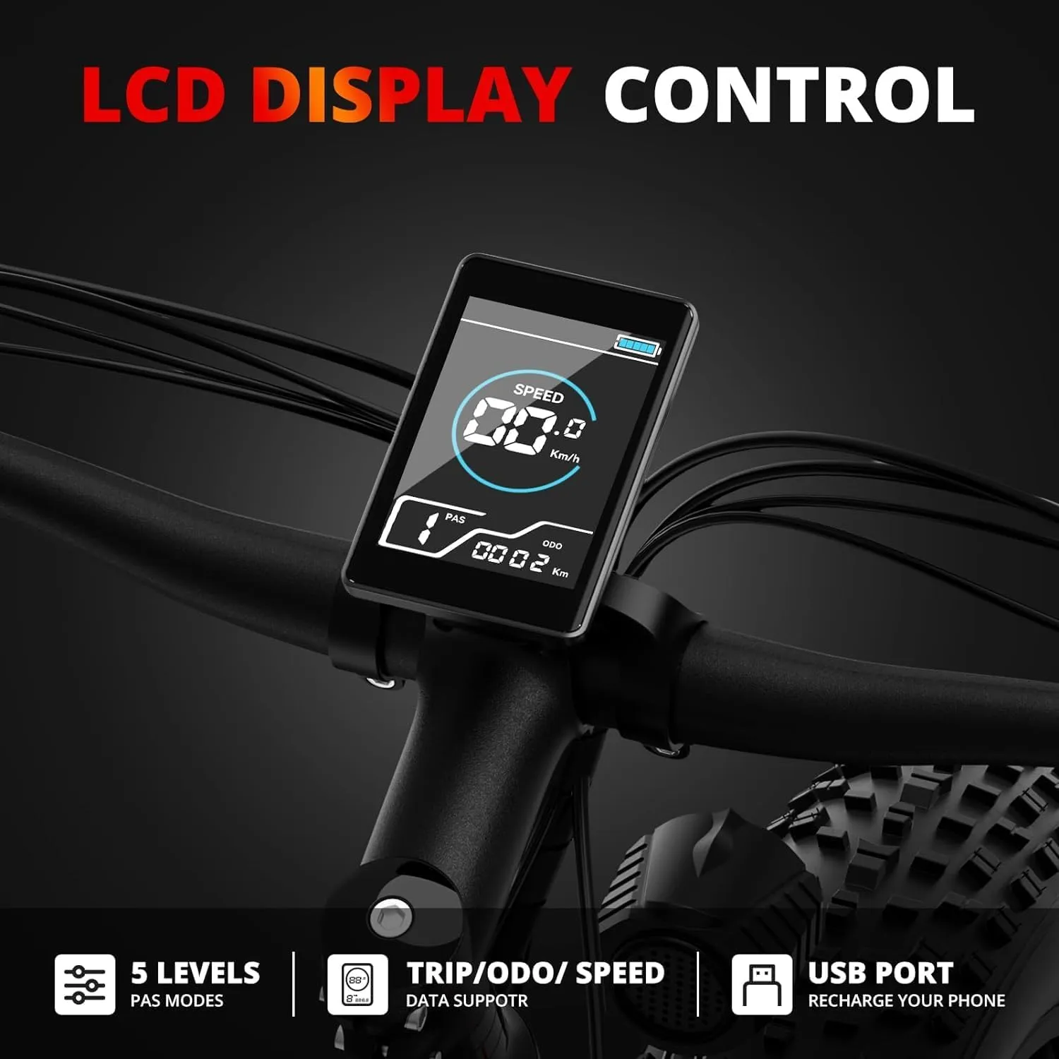 EB26 Electric Bike for Adults Peak 1500W Electric Bicycle 48V 15AH (720WH) Battery Electric Bike 26" Fat Tire Mountain 32mph 7 Speed Gears Ebike