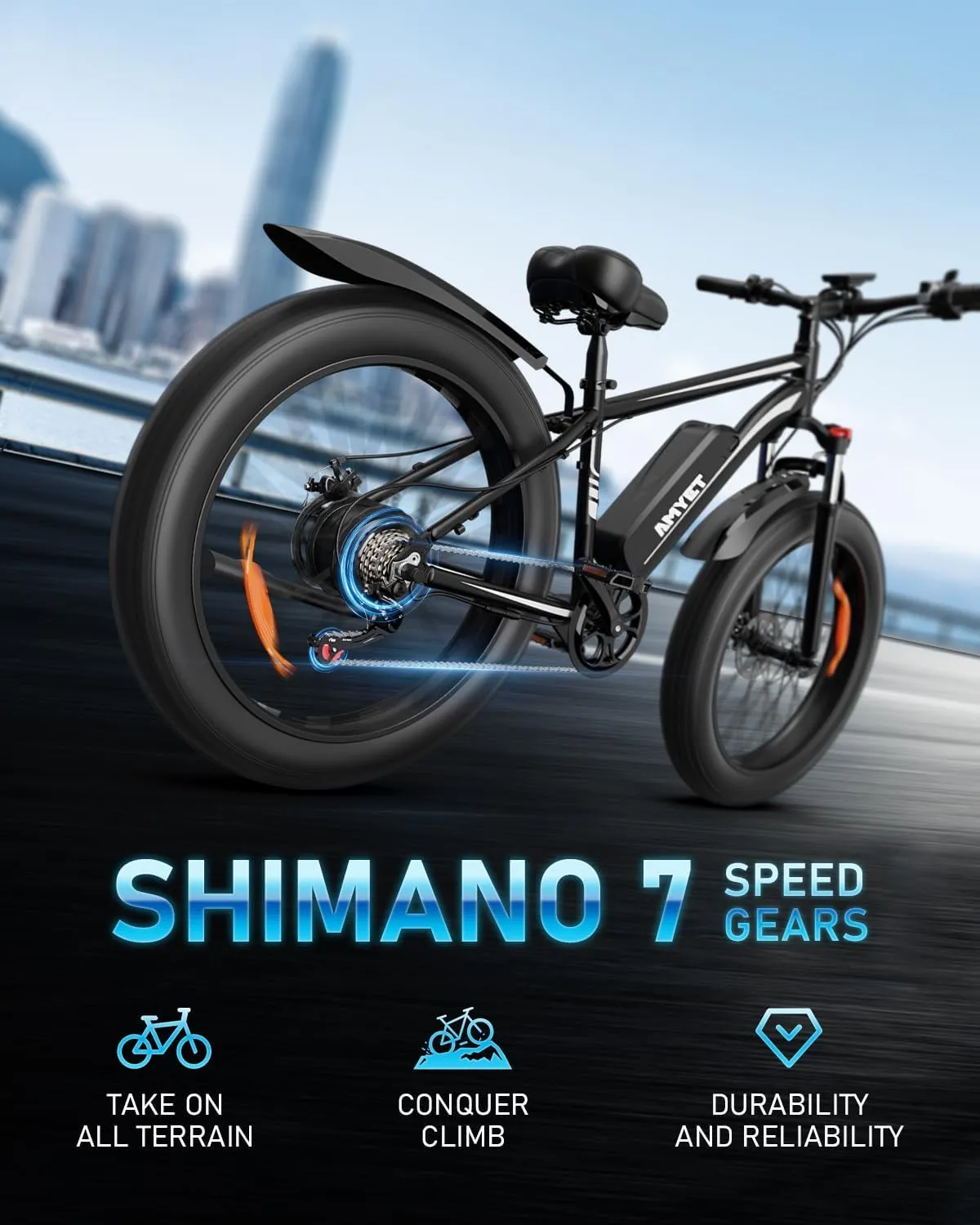 EB26 Electric Bike for Adults Peak 1500W Electric Bicycle 48V 15AH (720WH) Battery Electric Bike 26" Fat Tire Mountain 32mph 7 Speed Gears Ebike