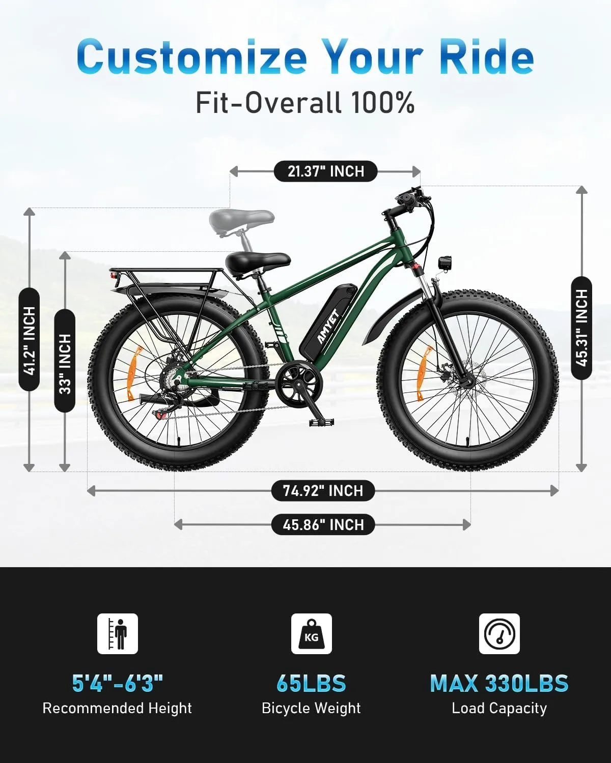 EB26 Electric Bike for Adults Peak 1500W Electric Bicycle 48V 15AH (720WH) Battery Electric Bike 26" Fat Tire Mountain 32mph 7 Speed Gears Ebike