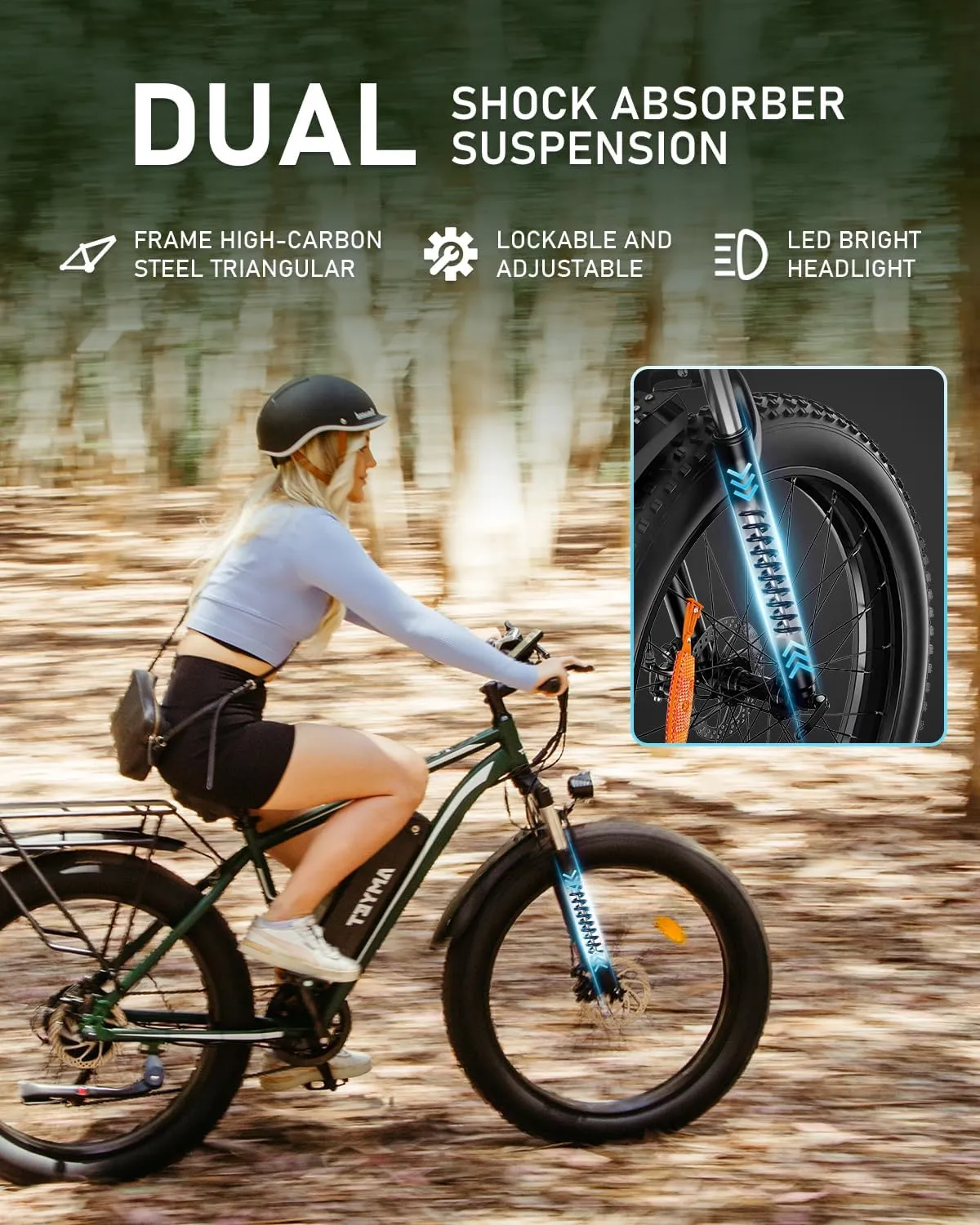 EB26 Electric Bike for Adults Peak 1500W Electric Bicycle 48V 15AH (720WH) Battery Electric Bike 26" Fat Tire Mountain 32mph 7 Speed Gears Ebike
