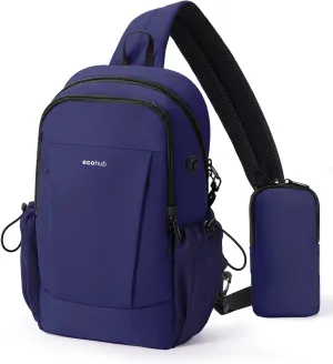 ECOHUB Crossbody Bags for Women Men, Anti-Theft RFID Blocking Sling Backpack with Sturdy SBS Zippers Water Resistant Chest Shoulder Bag Daypack with 9 Pockets Casual Walk Outdoor, Blue