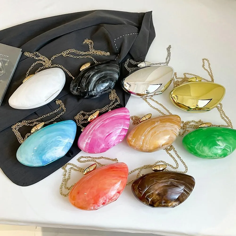 Egg Shape Acrylic Clutch Purse Marble Acrylic Bag Shiny Evening Bag Cute Wedding Party Shoulder Crossbody Chain Bags