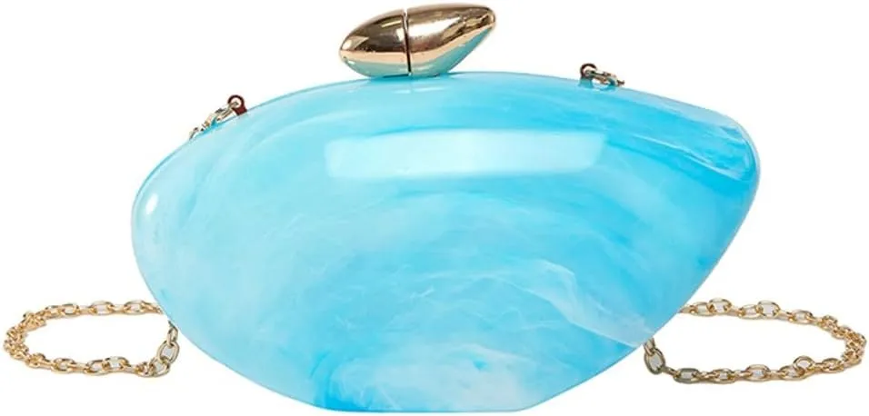 Egg Shape Acrylic Clutch Purse Marble Acrylic Bag Shiny Evening Bag Cute Wedding Party Shoulder Crossbody Chain Bags