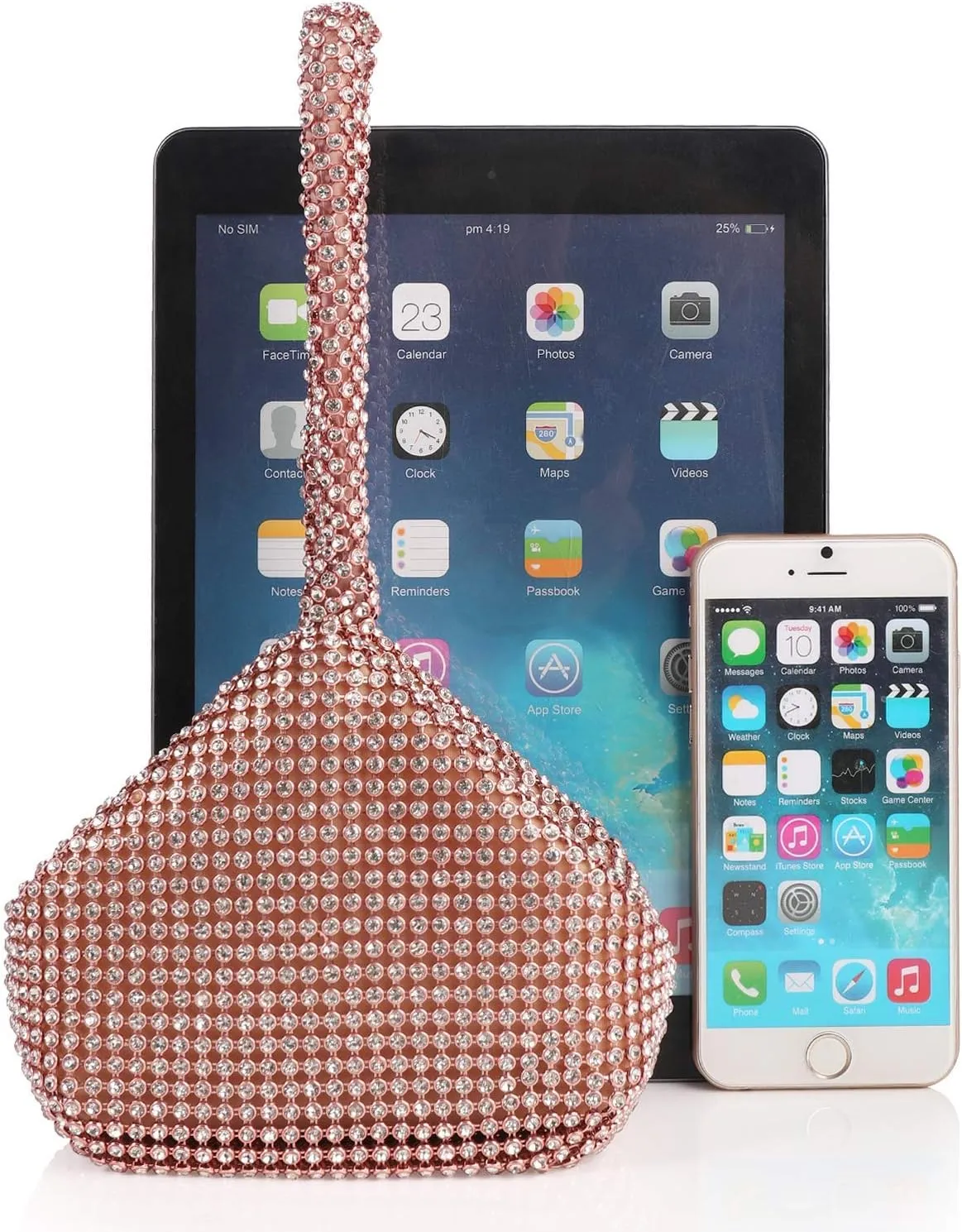 ele ELEOPTION Women Rose Gold Clutch Rhinestone Purse Bling Evening Bag Triangle Women's Wedding Purse for Party Cocktail for 6.0 inch Phones