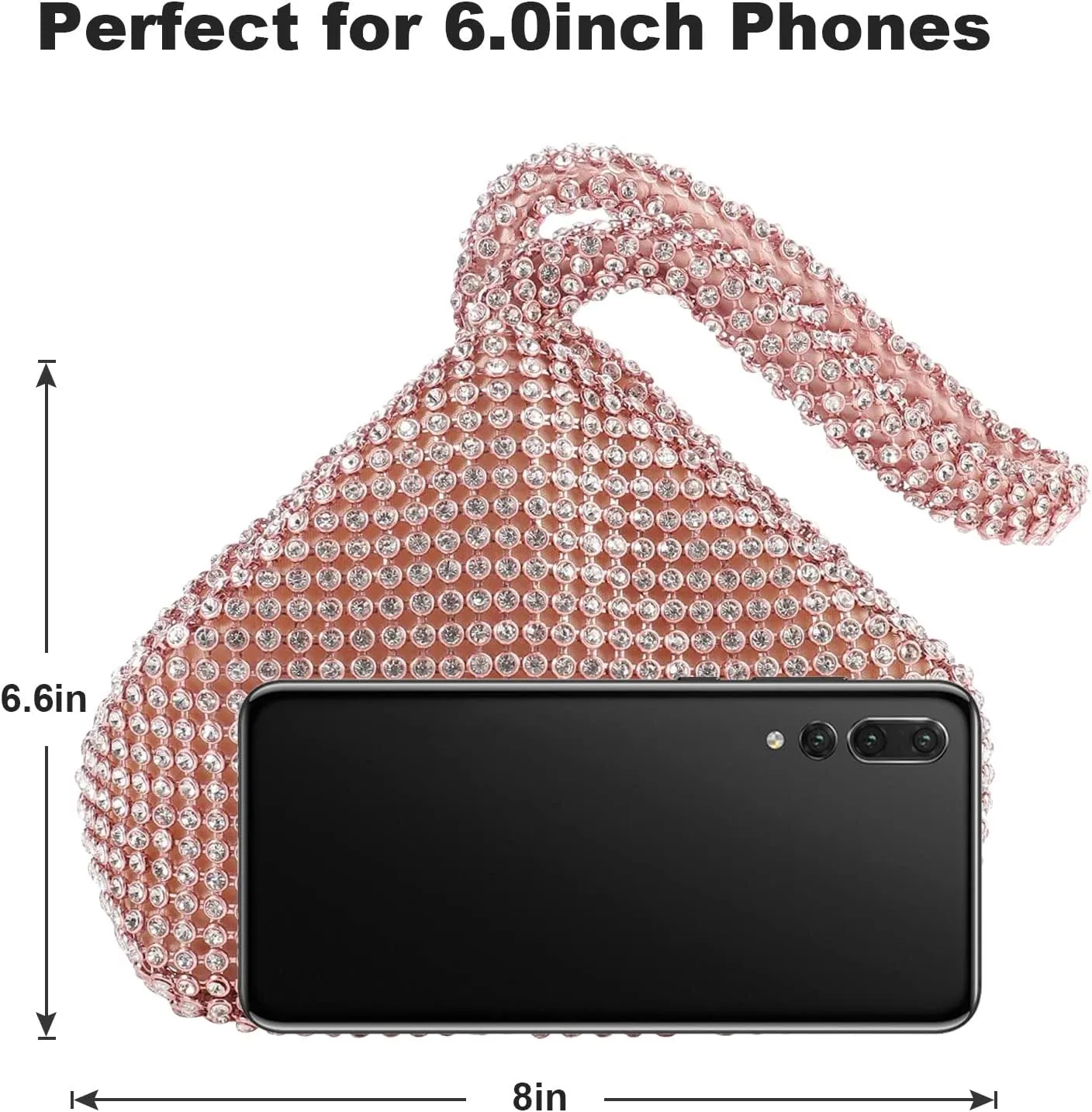 ele ELEOPTION Women Rose Gold Clutch Rhinestone Purse Bling Evening Bag Triangle Women's Wedding Purse for Party Cocktail for 6.0 inch Phones