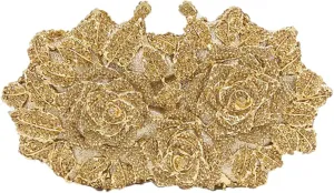 Elegant Women Rose Flower Rhinestone Clutch Handbag Crystal Evening Bag Chain Purse for Wedding Party Cocktail