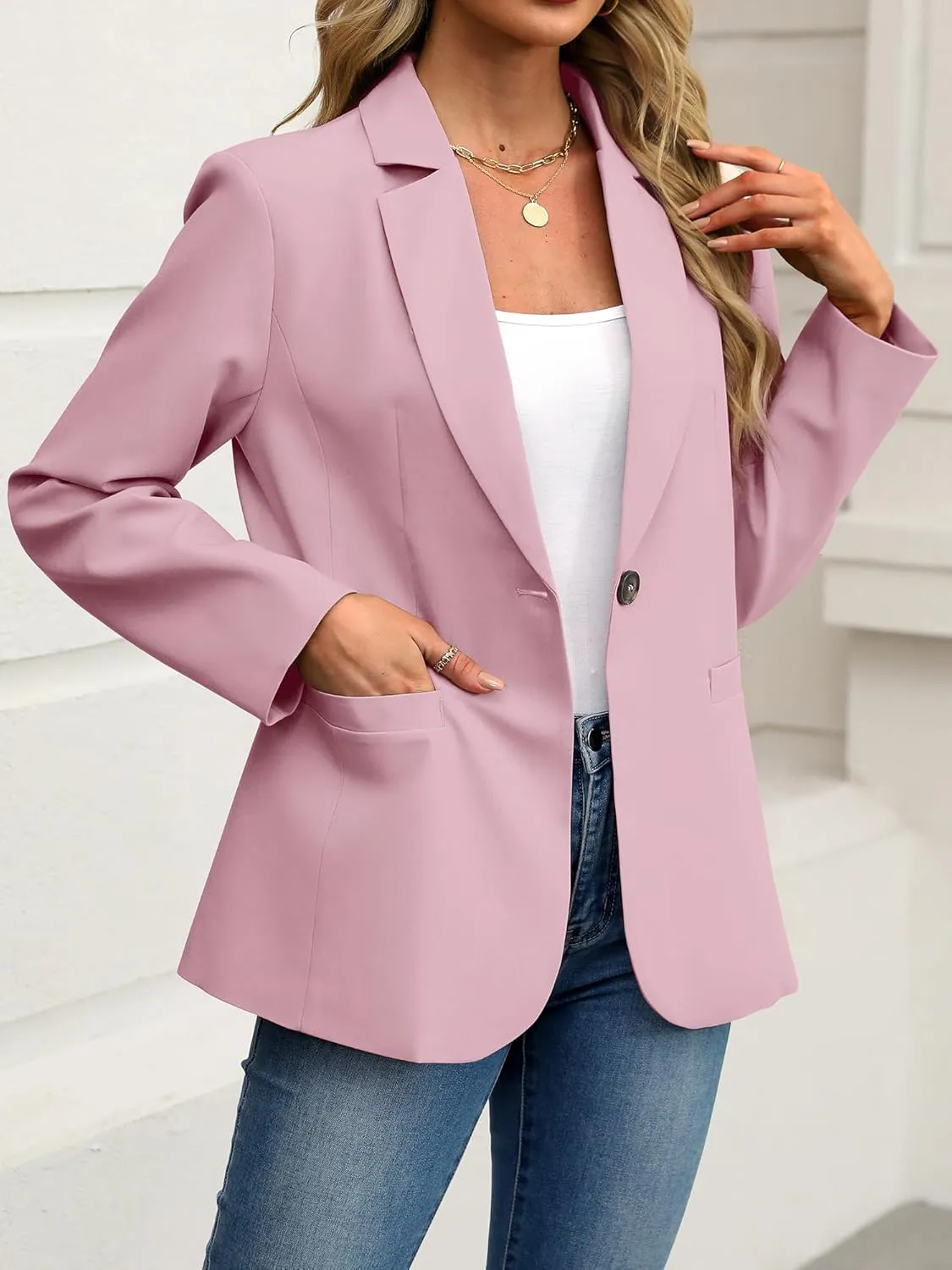 ELLEVEN Women's Blazer Business Casual Lightweight Suit - Long Sleeve Slim Fit Work Office Jacket with Pockets