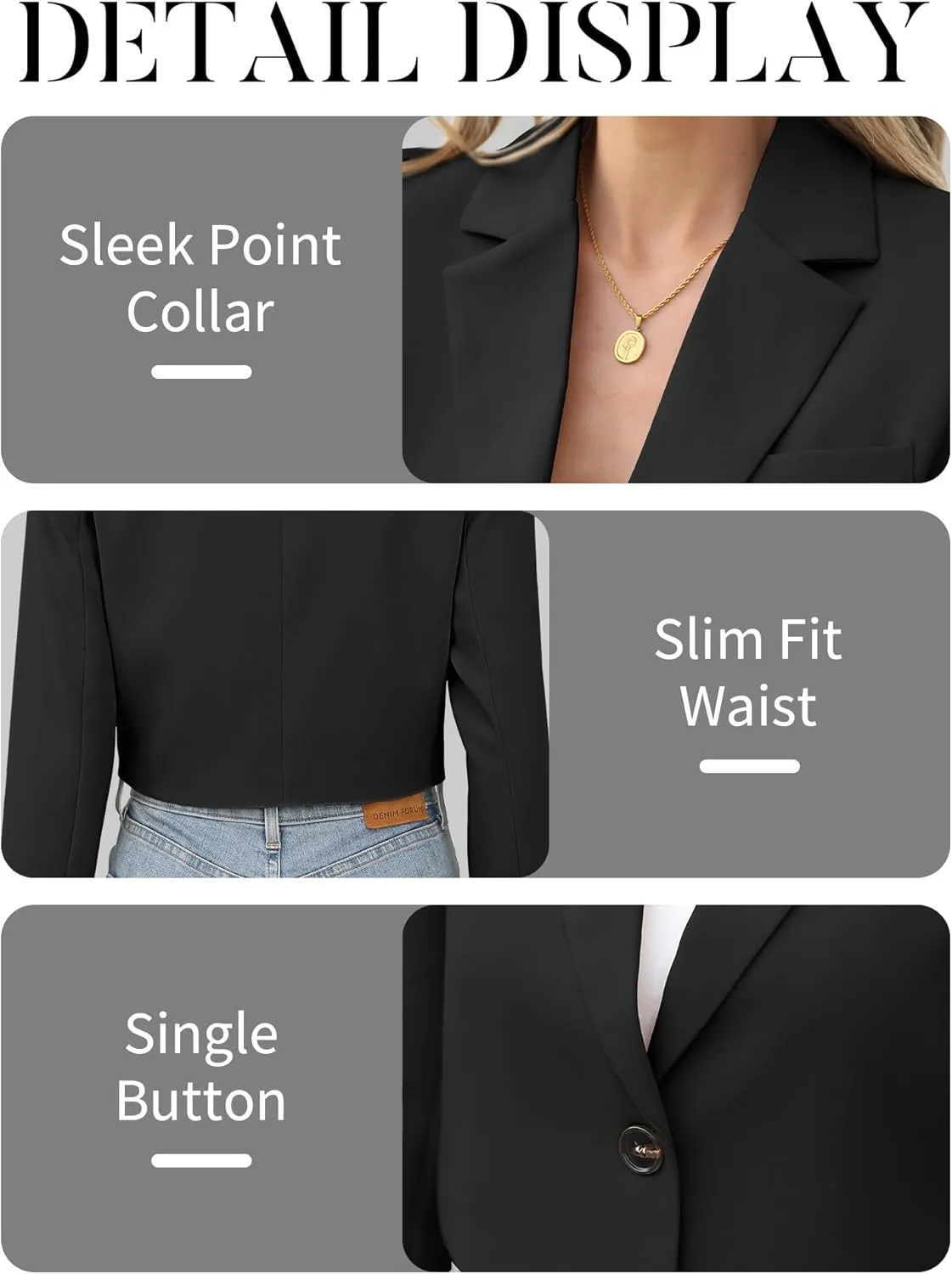 ELLEVEN Women’s Cropped Blazer Business Casual Open Front Long Sleeve One Button Jacket