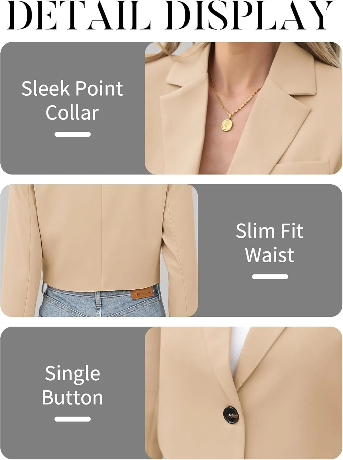 ELLEVEN Women’s Cropped Blazer Business Casual Open Front Long Sleeve One Button Jacket