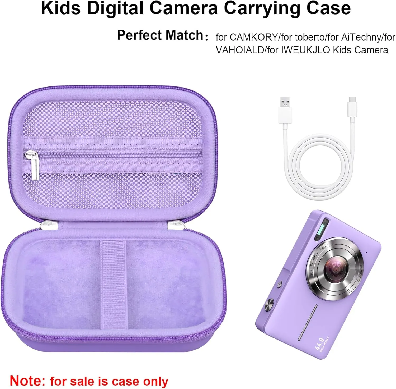 Elonbo Digital Camera Carrying Case for CAMKORY/for toberto/for AiTechny/for VAHOIALD/for IWEUKJLO FHD 1080P Camera, Boys Girls Kids Compact Small Camera Travel Storage Cover Protective Bag,Purple