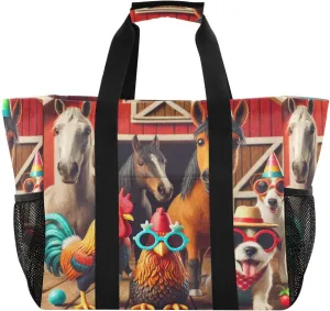 Emelivor Barn Red Large Tote Bag Foldable Canvas Travel Beach Tote Bag Pool Grocery Diaper Bags Handbags for Women Men Work Daily Shopping