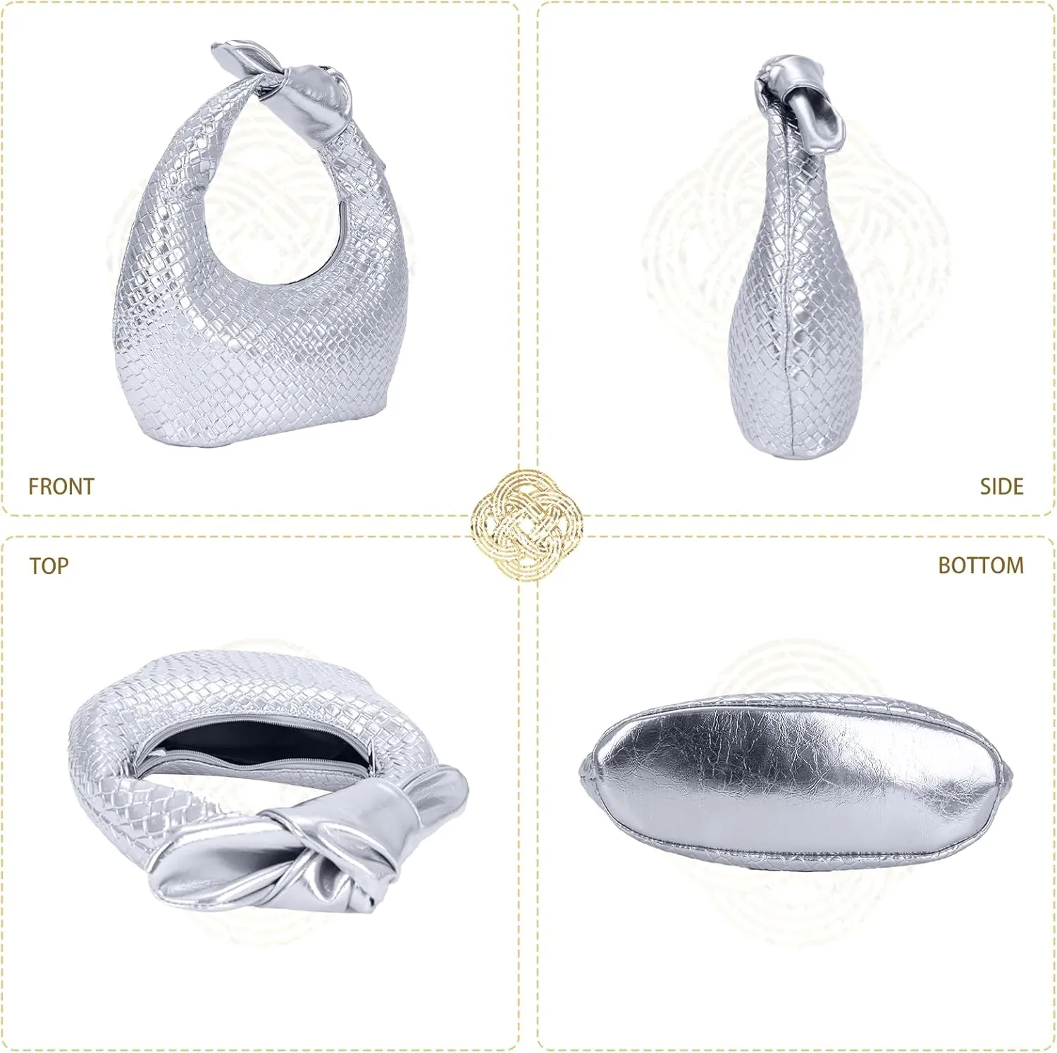 Emprier Dumpling Evening Bag for Women,Woven Clutch Purse,Soft Vegan Leather Knotted Handbag, for Formal Party Wedding