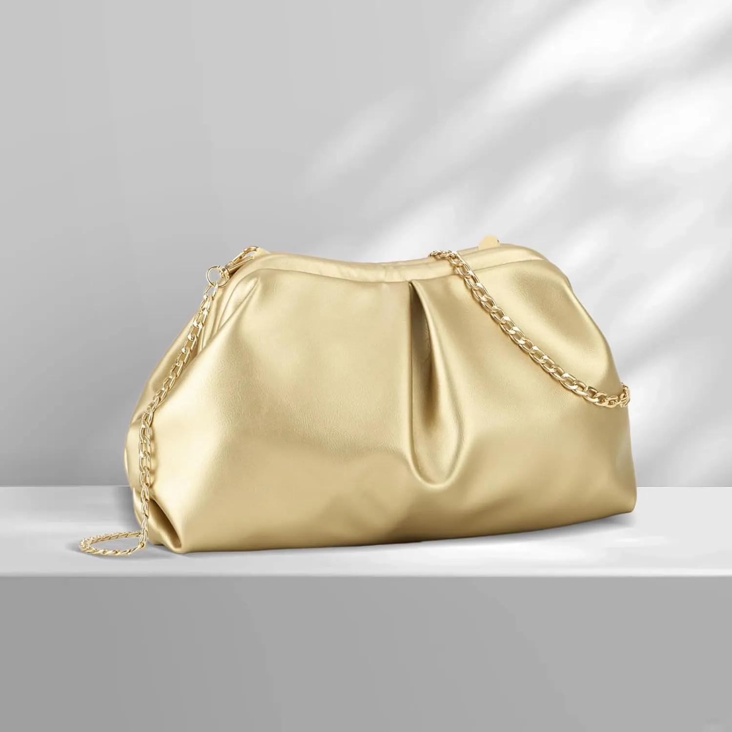 Emprier Soft Vegan Leather Clutch Purse for Women Dumpling Bag Pleated PU Evening Handbags for Wedding Party