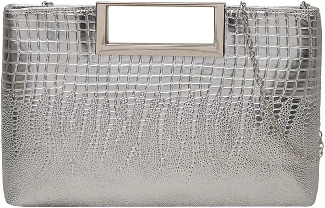 Entchin Clutch Purses for Women, Crocodile Pattern Vegan Leather Handbag, Detachable Chain Strap Crossbody Shoulder Bag