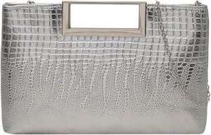 Entchin Clutch Purses for Women, Crocodile Pattern Vegan Leather Handbag, Detachable Chain Strap Crossbody Shoulder Bag