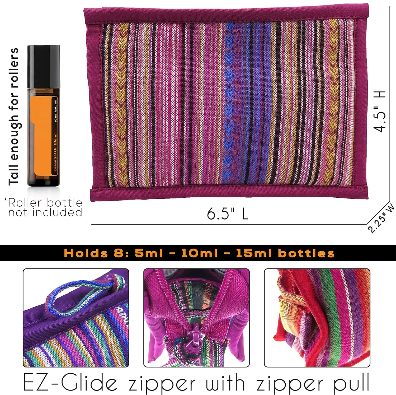Essential Oil Case for Purse - Wild Plum - Medium Size HOLDS 6-8 Bottles (5ml-15ml, also fits Roller Bottles) - Chic and Compact EO Bags in Multiple Sizes - Perfect size Essential Oil Travel Bag