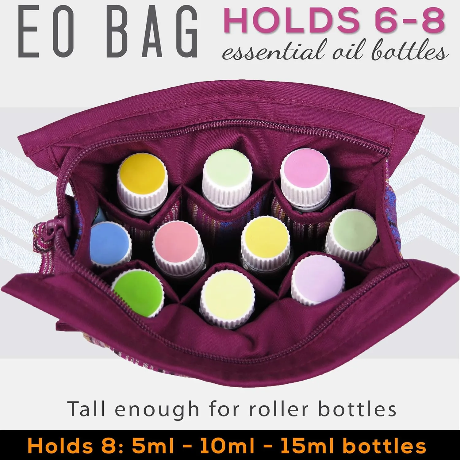 Essential Oil Case for Purse - Wild Plum - Medium Size HOLDS 6-8 Bottles (5ml-15ml, also fits Roller Bottles) - Chic and Compact EO Bags in Multiple Sizes - Perfect size Essential Oil Travel Bag