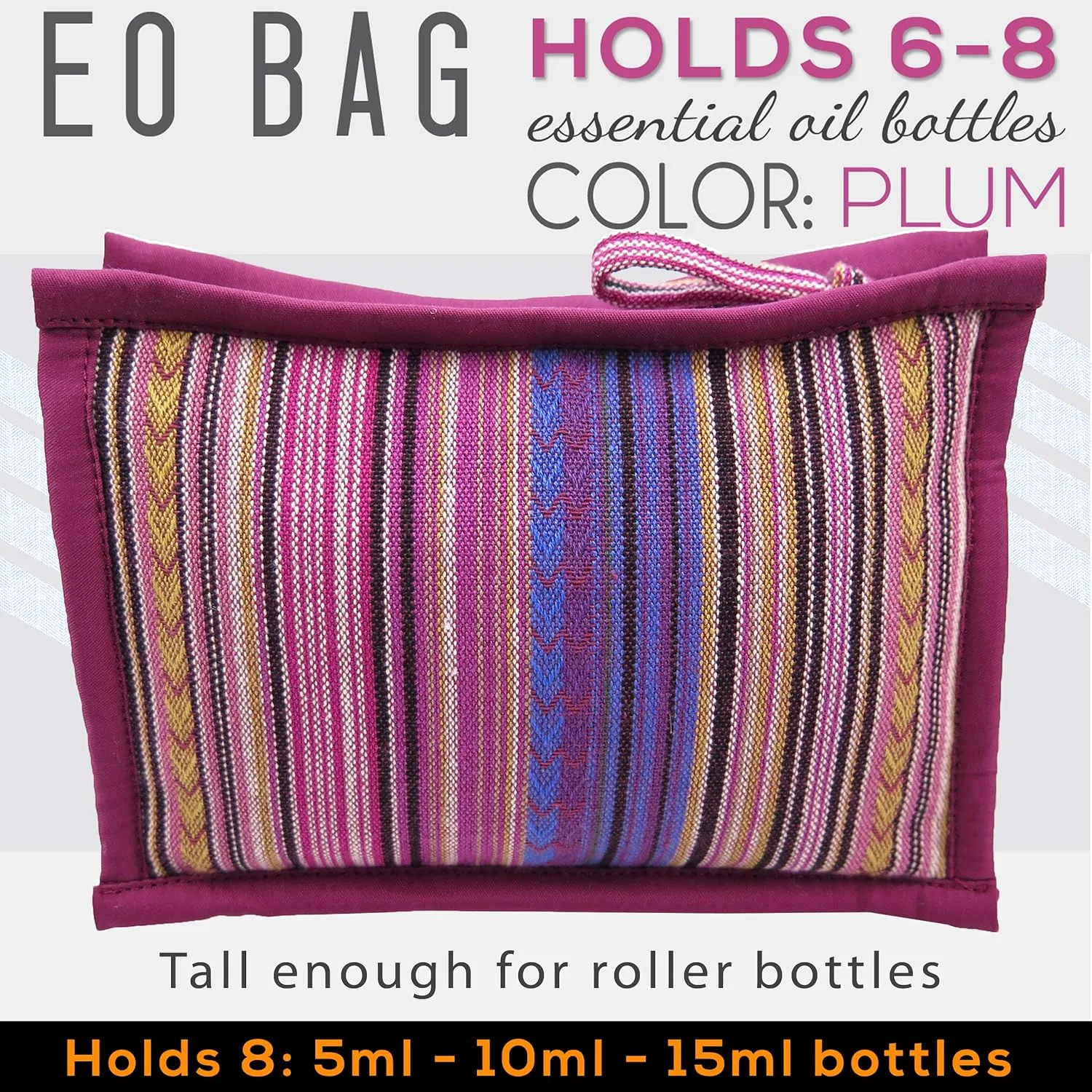 Essential Oil Case for Purse - Wild Plum - Medium Size HOLDS 6-8 Bottles (5ml-15ml, also fits Roller Bottles) - Chic and Compact EO Bags in Multiple Sizes - Perfect size Essential Oil Travel Bag