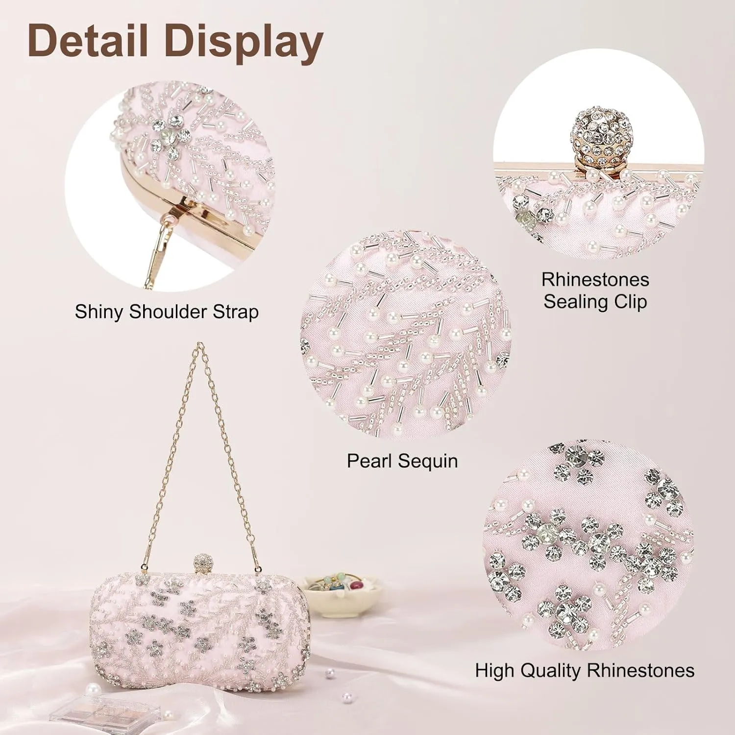 Evening Bags Clutch Purses for Women Formal, Bridal Purses Rhinestone Handbags Shoulder Bag with Chain Sparkly