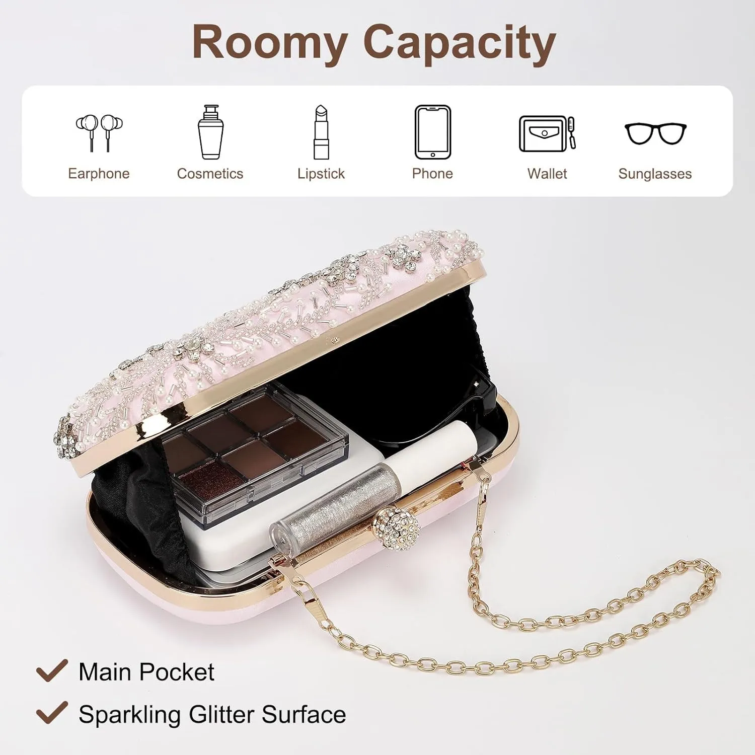Evening Bags Clutch Purses for Women Formal, Bridal Purses Rhinestone Handbags Shoulder Bag with Chain Sparkly