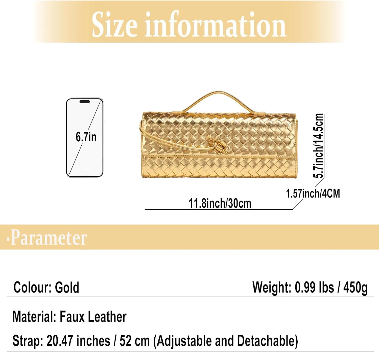 Evening Woven Handbag for Women PU Leather Clutch Purses Removable Strap Shoulder Bag Fashion Crossbody Tote Bag