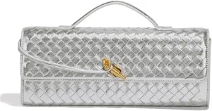 Evening Woven Handbag for Women PU Leather Clutch Purses Removable Strap Shoulder Bag Fashion Crossbody Tote Bag