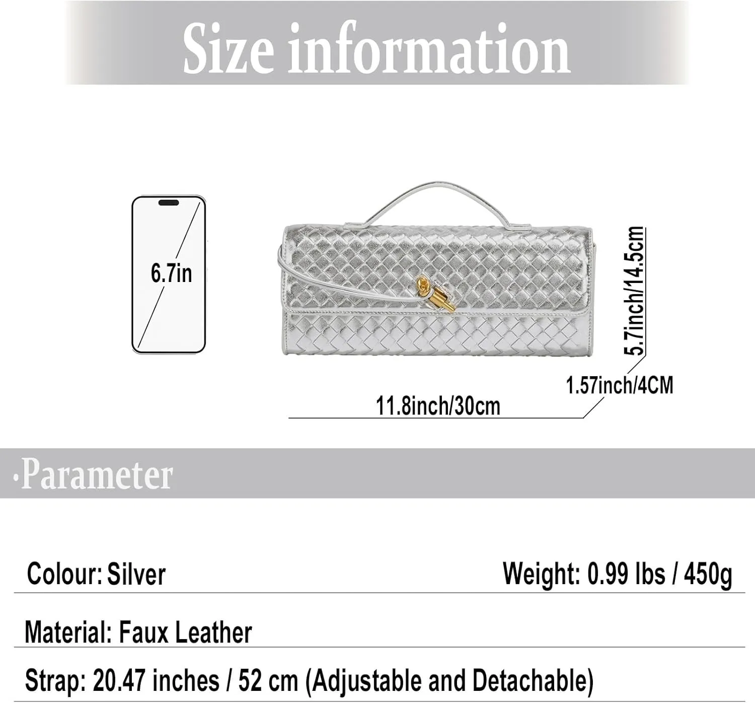 Evening Woven Handbag for Women PU Leather Clutch Purses Removable Strap Shoulder Bag Fashion Crossbody Tote Bag
