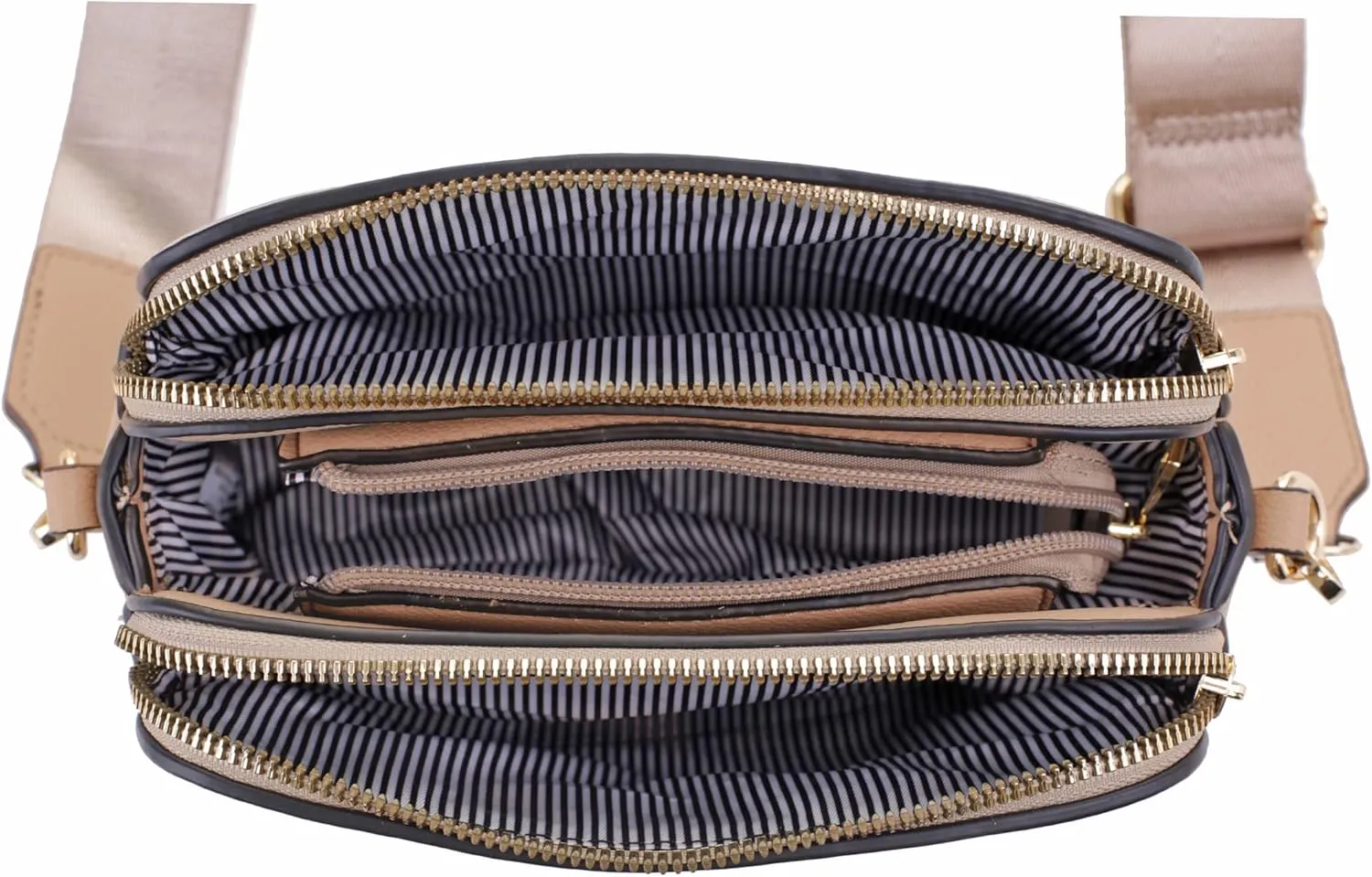 EVVE Crossbody Bags for Women Trendy Triple Zip Small Crossbody Camera Bag Purse with Wide Guitar Strap