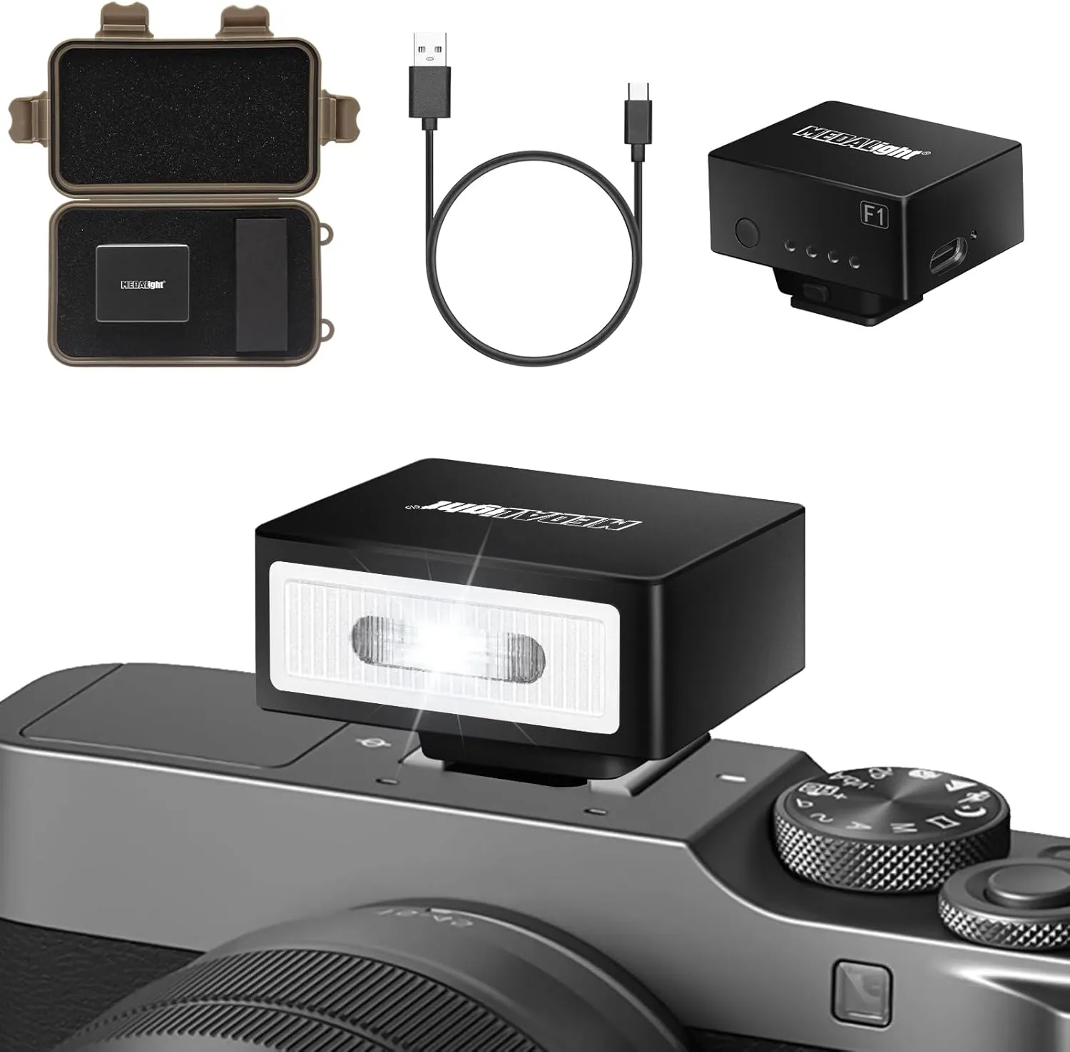 F1 Mini Camera Flash Camera Flash Speedlite for Ricoh (GR3/GR3X,etc.) Nikon/Canon/Fuji,Digital Film Cameras,Mini hot Shoe Flash for DSLR Camera（Not Compatible for Sony ZV-1F.