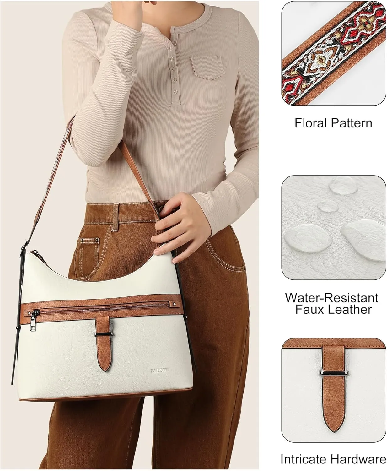 FADEON Hobo Bags Purse for Women Vegan Leather Crossbody Bag Designer Ladies Shoulder Cross Body Handbag Wide Straps